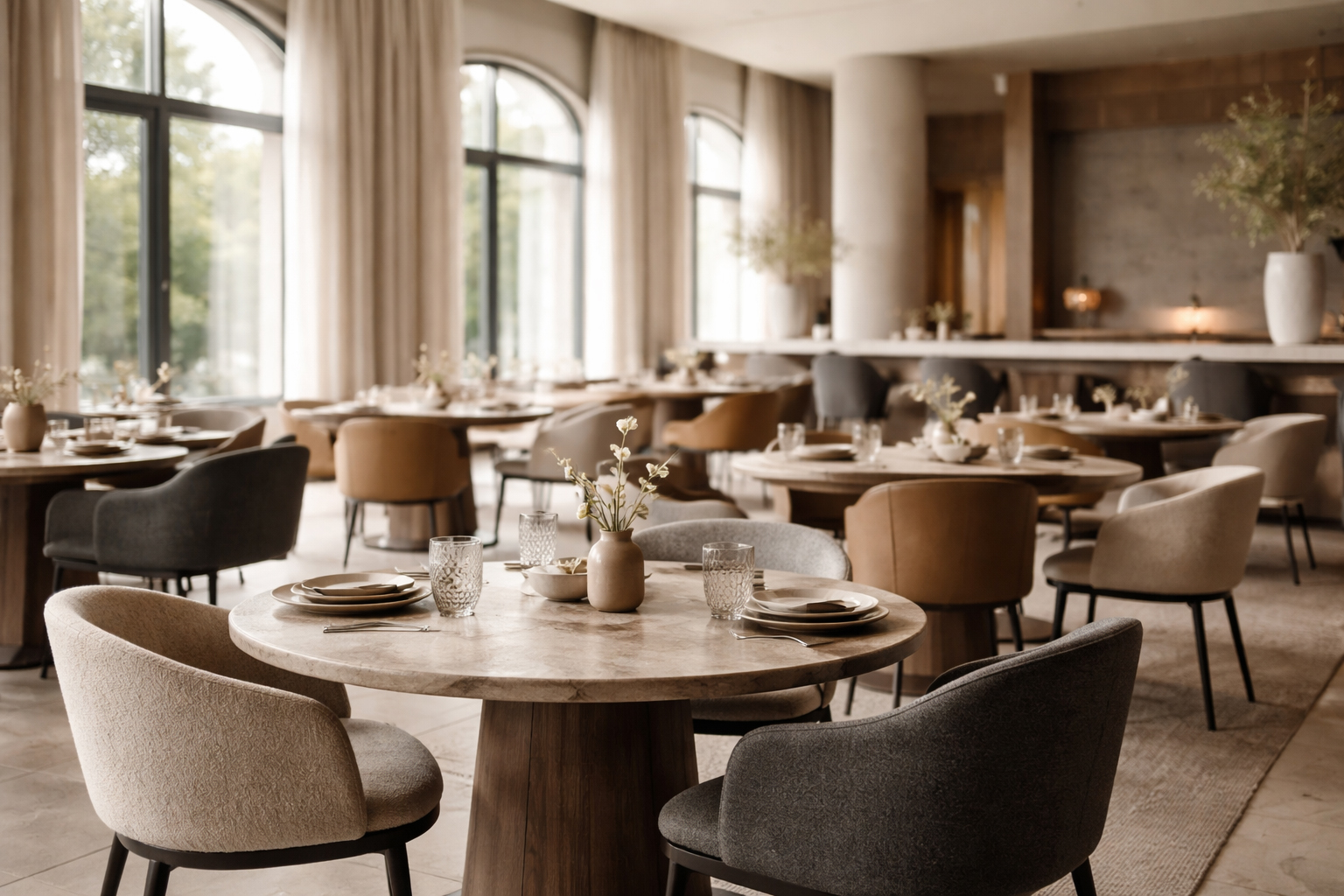 Restaurante premium con mobiliario contemporáneo