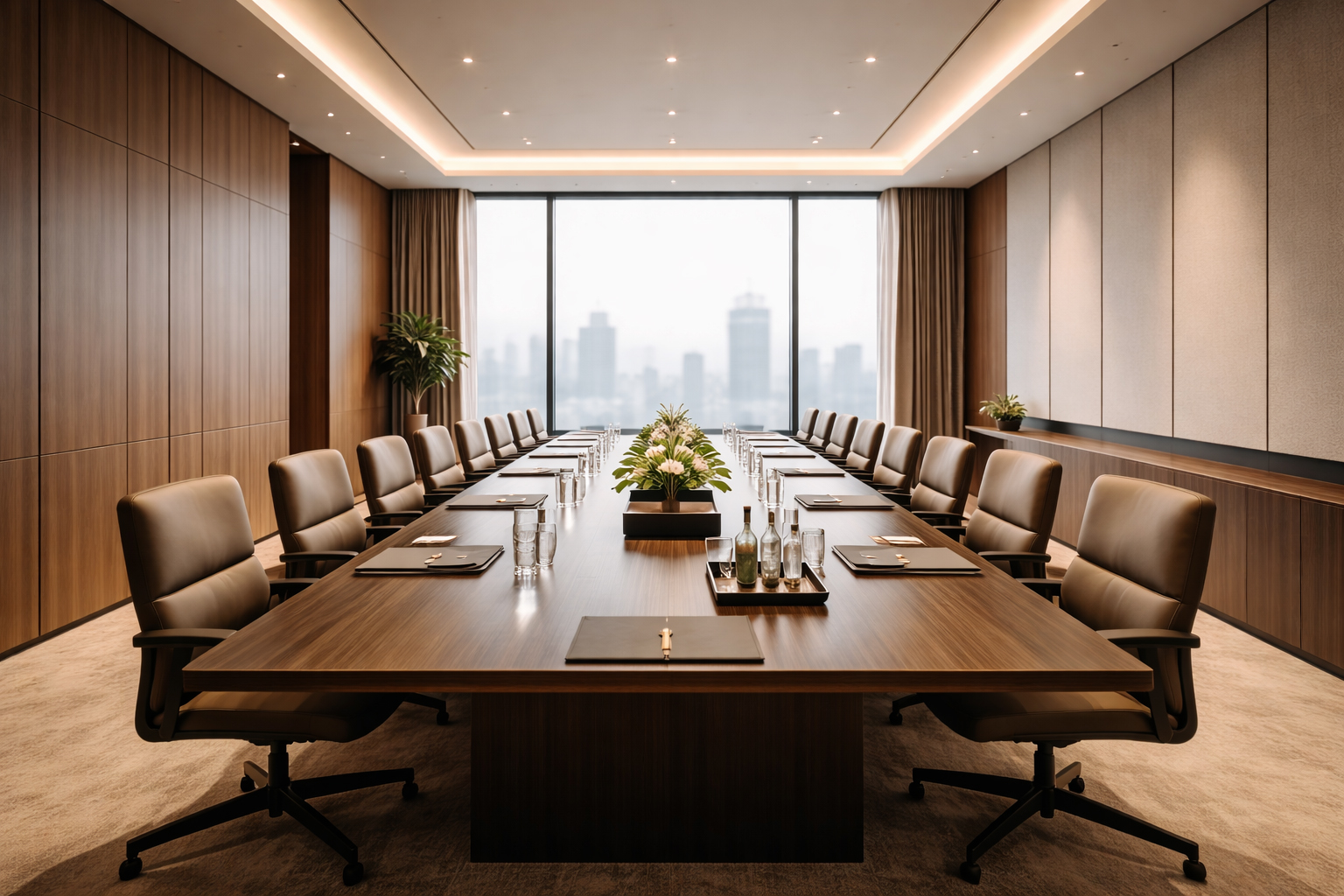 Sala de reunión ejecutiva con mobiliario premium